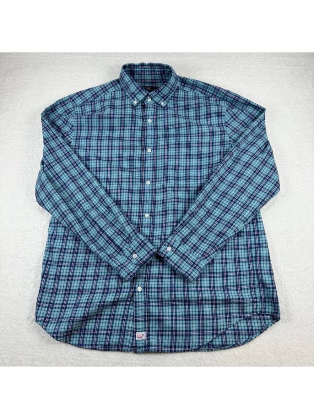 Vineyard Vines Shirt Mens Size L Blue Plaid Performance Classic Fit Murray